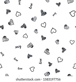 Dark Red vector seamless texture with words LOVE YOU, hearts. Illustration with words of love, hearts in abstract style. Texture for window blinds, curtains.