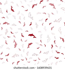 Dark Red vector seamless texture with dolphins. Modern abstract illustration with sea dolphins. Template for natural magazines.