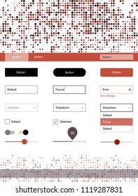 Dark Red vector style guide with circles. Beautiful ui ux kit with colorful dots in its header. Modern template for your landing page.