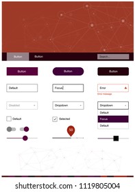 Dark Red vector style guide with triangles, circles. Simple Material Design Kit with colorful triangles, circles. Beautiful layout for websites, landing pages.