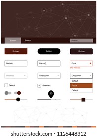 Dark Red vector style guide with triangles, circles. Colorful ui/ux kit with triangles, circles in header. This template you can use for websites.
