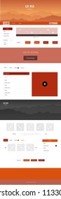 Dark Red vector style guide with mountains. Web ui kit with abstract gradient hills in its header. Simple colorful design for tourist websites.
