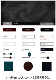 Dark Red vector style guide with sky stars. Beautiful ui ux kit with colorful sky in its header. Simple colorful design for websites.