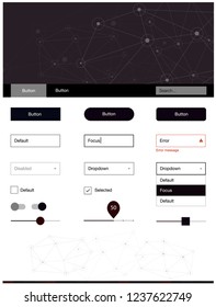 Dark Red vector style guide with triangles, circles. Simple Material Design Kit with colorful triangles, circles. This sample is for your website.