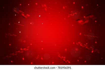 Dark Red vector template with carnival confetti. Beautiful colored illustration with ribbon in celebration style. The pattern can be used for new year ad, booklets.