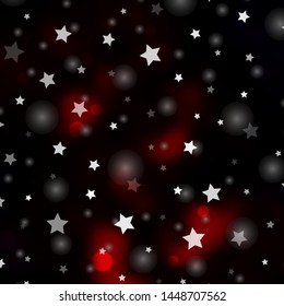 Dark Red vector template with circles, stars. Colorful disks, stars on simple gradient background. Design for wallpaper, fabric makers.