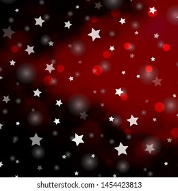 Dark Red vector template with circles, stars. Glitter abstract illustration with colorful drops, stars. Texture for window blinds, curtains.