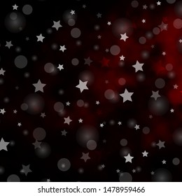 Dark Red vector template with circles, stars. Glitter abstract illustration with colorful drops, stars. Texture for window blinds, curtains.