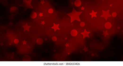 Dark Red vector template with circles, stars. Colorful illustration with gradient dots, stars. Pattern for design of fabric, wallpapers.