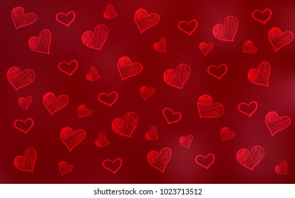 Dark Red vector template with doodle hearts. Hearts on blurred abstract background with colorful gradient. Beautiful design for your business advert of anniversary.