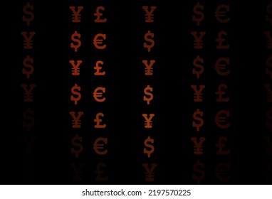 Dark red vector template with EUR, USD, GBP, JPY. Shining colored illustration with dollar, USD, usa signs. The pattern can be used for financial, investment websites.