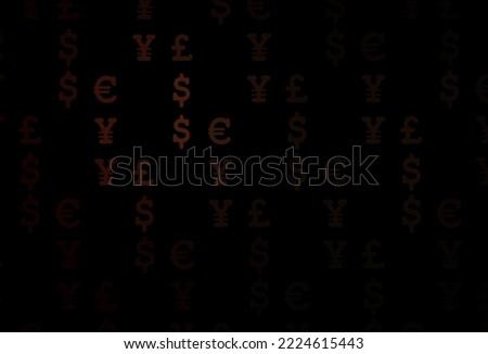 Dark red vector template with EUR, USD, GBP, JPY. Blurred design in with symbols of dollar, USD, usa. Template for ads of markets, loans.