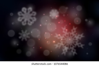 Dark Red vector template with ice snowflakes. Snow on blurred abstract background with gradient. The pattern can be used for new year leaflets.