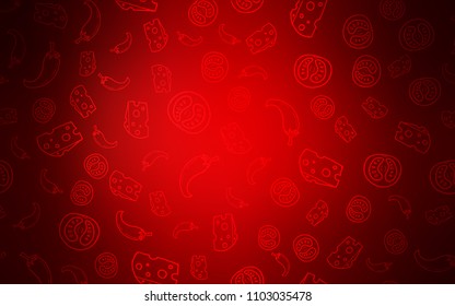 Dark Red Vector Template With Organic Meal. Fast Food On Blurred Abstract Background With Colorful Gradient. Pattern For Menu Of Cafes, Bars, Restaurants.