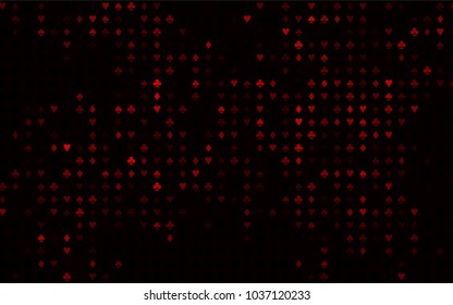 Dark Red vector template with poker symbols. Shining illustration with hearts, spades, clubs, diamonds. Pattern for ads of parties, events in Vegas.