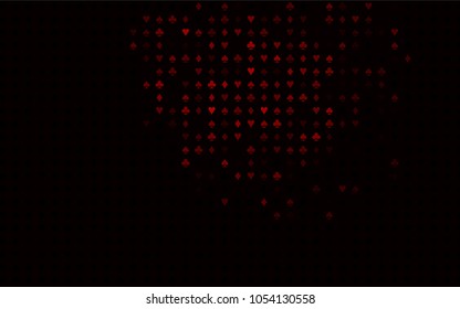 Dark Red vector template with poker symbols. Blurred decorative design of hearts, spades, clubs, diamonds. Pattern for leaflets of poker games, events.