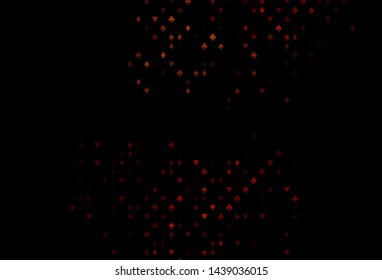 Dark Red vector template with poker symbols. Blurred decorative design of hearts, spades, clubs, diamonds. Template for business cards of casinos.