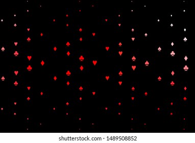 Dark Red vector template with poker symbols. Illustration with set of hearts, spades, clubs, diamonds. Pattern for ads of parties, events in Vegas.