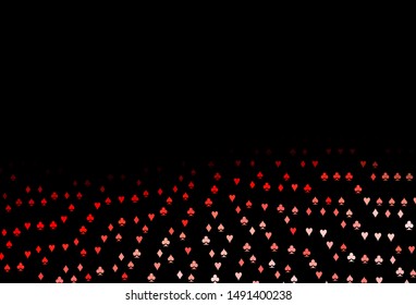 Dark Red vector template with poker symbols. Blurred decorative design of hearts, spades, clubs, diamonds. Pattern for ads of parties, events in Vegas.