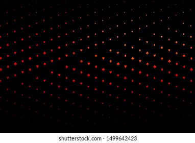 Dark Red vector template with poker symbols. Colorful gradient with signs of hearts, spades, clubs, diamonds. Pattern for booklets, leaflets of gambling houses.