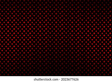 Dark red vector template with poker symbols. Shining illustration with hearts, spades, clubs, diamonds. Pattern for leaflets of poker games, events.