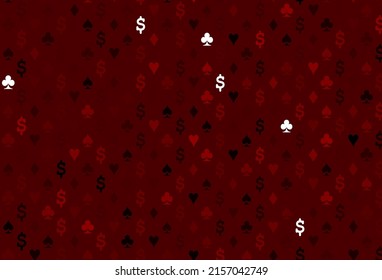 Dark red vector template with poker symbols. Shining illustration with hearts, spades, clubs, diamonds. Pattern for booklets, leaflets of gambling houses.