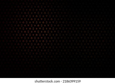 Dark red vector template with poker symbols. Shining illustration with hearts, spades, clubs, diamonds. Template for business cards of casinos.