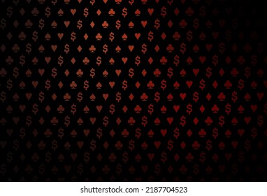 Dark red vector template with poker symbols. Colored illustration with hearts, spades, clubs, diamonds. Smart design for your business advert of casinos.