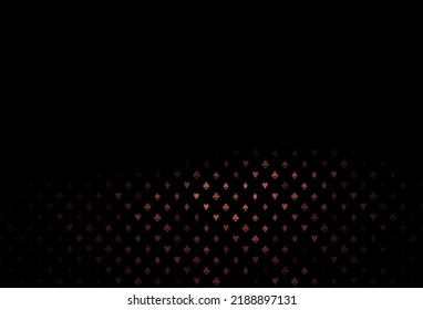 Plantilla de vector rojo oscuro con símbolos de póquer. Gradiente colorido con signos de corazones, espadas, palos, diamantes. Patrón de folletos, volantes de casas de juego.