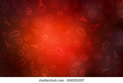Dark Red vector template with sweet snacks. Glitter abstract sketch with sweets, candies, desserts. Doodle design for your business advert of cafes.