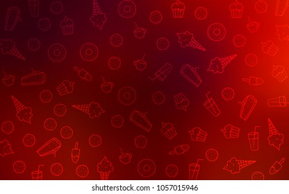 Dark Red vector template with sweet snacks. Glitter abstract sketch with sweets, candies, desserts. Design for ad, poster, banner of cafes or restaurants.