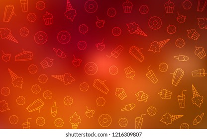 Dark Red vector template with sweet snacks. Decorative shining illustration with sweets on abstract template. Pattern for ads of breakfast, lunch, dinner.