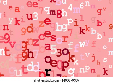 Dark Red vector texture with ABC characters. Blurred design in simple style with signs of alphabet. Pattern for ads, poster, banner of books.