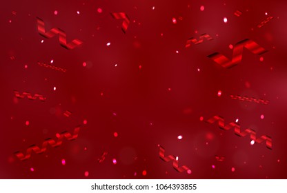 Dark Red vector texture with birthday confetti. Decorative shining illustration with ribbons on abstract template. The pattern can be used for carnival, festival leaflets.