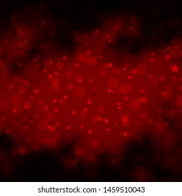 Dark Red vector texture with circles, stars. Abstract design in gradient style with bubbles, stars. Template for business cards, websites.