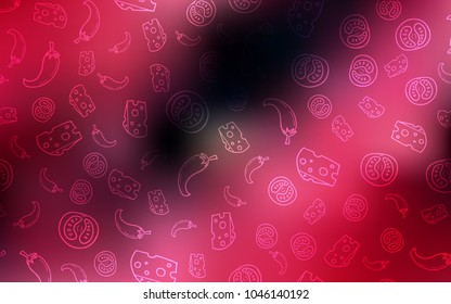 Dark Red vector texture with delicious snacks. Beautiful colored illustration with food in doodle style. Template for meal cooking in kitchen.