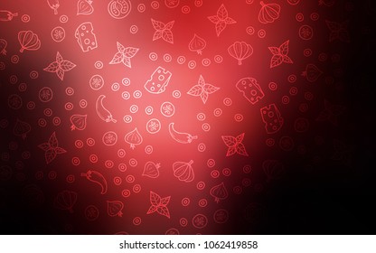 Dark Red vector texture with delicious snacks. Illustration with set of fresh food in doodle style. Template for meal cooking in kitchen.