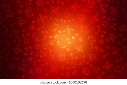 Dark Red vector texture with delicious snacks. Beautiful colored illustration with food in doodle style. Doodle design for your business advert of cafes.