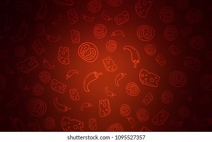 Dark Red vector texture with delicious snacks. Illustration with set of fresh food in doodle style. Pattern for menu of cafes, bars, restaurants.