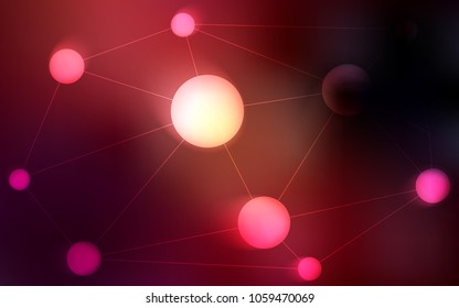 Dark Red vector texture with disks, lines. Glitter abstract illustration with connection of triangle structure. Pattern can be used for futuristic ad, booklets.