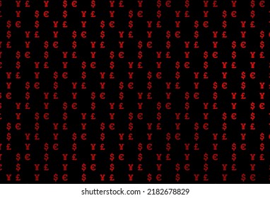 Textura de vector rojo oscuro con símbolos financieros. Ilustración de colores brillantes con signos de dólar, USD, ee.uu. Diseño inteligente para tu anuncio comercial de riqueza económica.