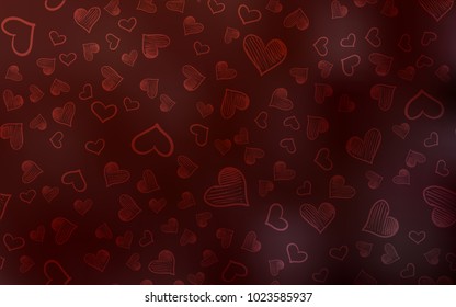 Dark Red vector texture with lovely hearts. Blurred decorative design in doodle style with hearts. Design for ad, poster, banner of Valentine Day.