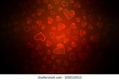 Dark Red vector texture with lovely hearts. Decorative shining illustration with hearts on abstract template. Template for Valentine's greeting postcards.