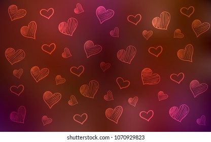 Dark Red vector texture with lovely hearts. Blurred decorative design in doodle style with hearts. Pattern for marriage gifts, congratulations.