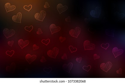 Dark Red vector texture with lovely hearts. Hearts on blurred abstract background with colorful gradient. Pattern for marriage gifts, congratulations.