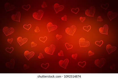 Dark Red vector texture with lovely hearts. Glitter abstract illustration with colorful hearts in romantic style. Pattern can be used for valentine's ad, booklets.