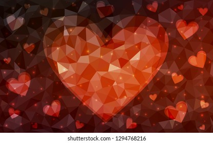 Dark Red vector  texture with lovely hearts. Glitter abstract illustration with colorful hearts in romantic style. Template for Valentine's greeting postcards.