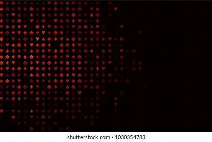 Dark Red vector texture with playing cards. Colored illustration with hearts, spades, clubs, diamonds. Design for ad, poster, banner of gambling websites.