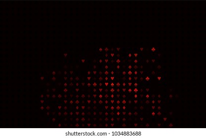Dark Red vector texture with playing cards. Illustration with set of hearts, spades, clubs, diamonds. Smart design for your business advert of casinos.