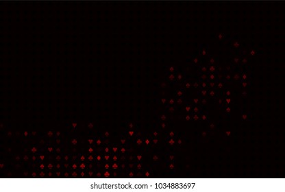 Dark Red vector texture with playing cards. Blurred decorative design of hearts, spades, clubs, diamonds. Pattern for booklets, leaflets of gambling houses.